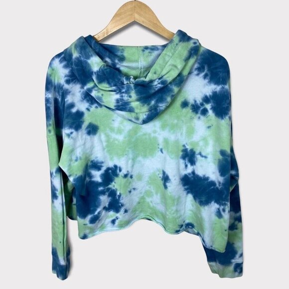 Calvin Klein Tie Dye Hoodie Size Large Blue Green Hooded Sweatshirt Cotton Crop - Picture 3 of 12